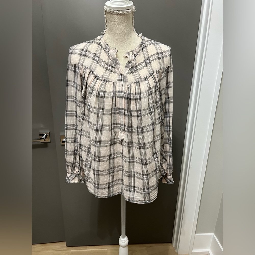 Rebecca Taylor lightweight plaid top with ruffle detail.